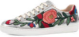 Thumbnail for your product : Gucci New Ace Floral Leather Sneaker, Silver