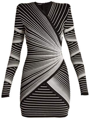 Balmain Striped Knit Wrap Style Mini Dress - Womens - Black White