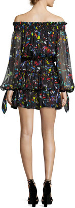 Caroline Constas Lou Off-the-Shoulder Printed Chiffon Dress, Multi