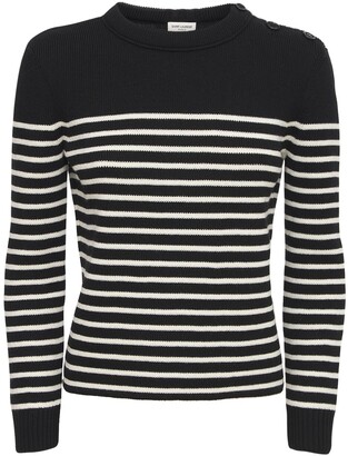 Saint Laurent Striped Cotton & Wool Crewneck Sweater