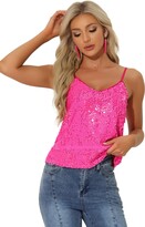Thumbnail for your product : Allegra K Women's Sequined Vest Shining Camisole Club Party Sparkle Cami Top Green 16