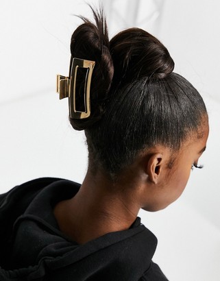 ASOS DESIGN hair clip in open rectangle shape in gold tone