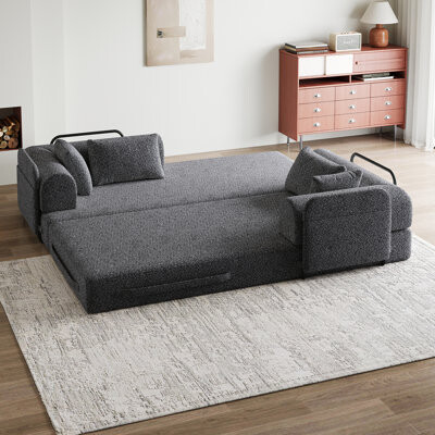Latitude Run Convertible Sleeper Sofa Bed With Cylindrical Pillow Chenille Folding Mattress Couch