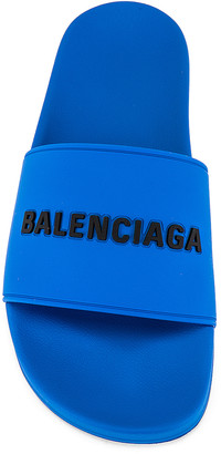 Balenciaga Rubber Logo Pool Slide in Screen Blue & Black | FWRD
