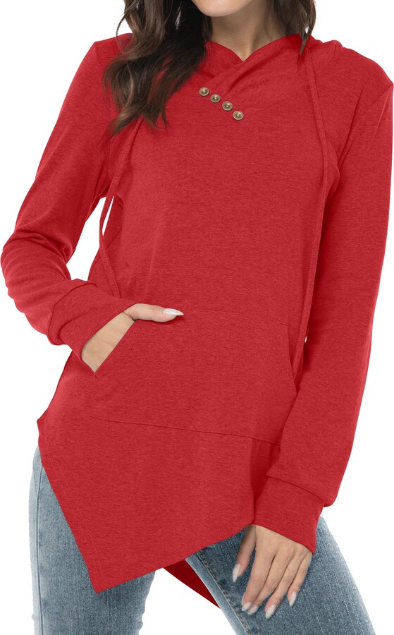 AYIFU Womens Long Sleeve Tunic Tops Irregular Hem Hoodies with Pocket 