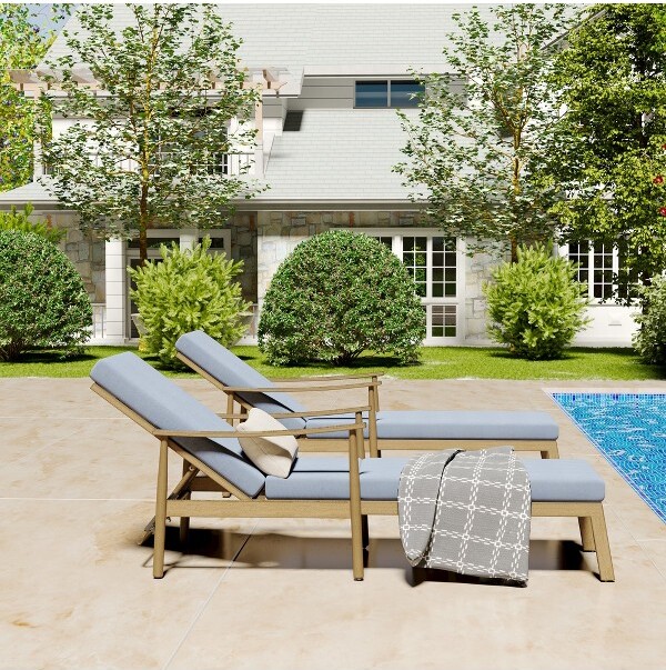 HAPPATIOAluminumOutdoorChaiseLoungeChairsSetof2withAdjustableBackrestBrown