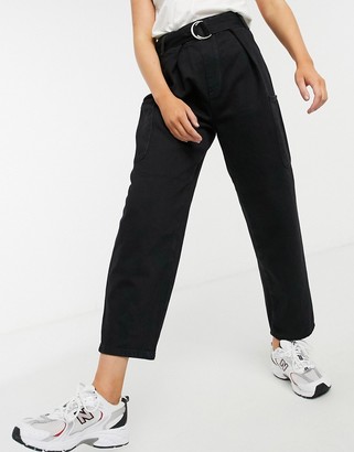 Selected jeans with high waist and belt in washed black