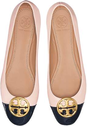 Tory Burch Seashell Pink Nappa & Perfect Navy Patent Leather Chelsea Cap-Toe Ballet Flats