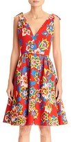 Thumbnail for your product : Carolina Herrera Floral Bow-Shoulder Fit-&-Flare Dress