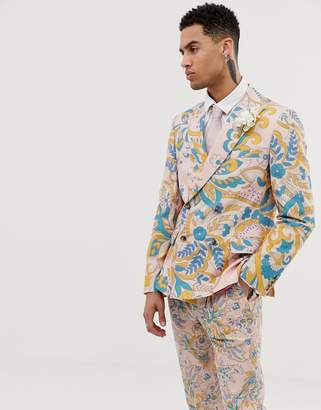 ASOS DESIGN wedding slim double breasted suit jacket in paisley print