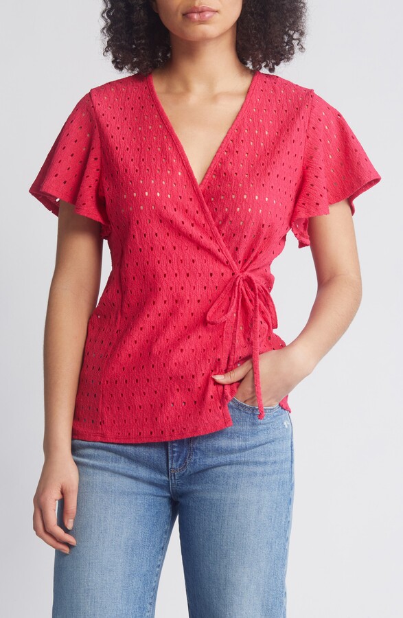 Loveappella Eyelet Wrap Top