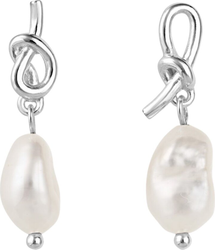 Esterah Silver Pearl Knot Drop Earrings