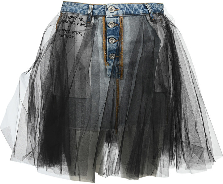 Ben Taverniti Unravel Project Unravel Tulle Layered Mini Denim Skirt ...