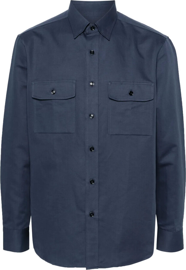 Brioni Long-Sleeve Cotton-Linen Blend Shirt