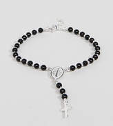 Thumbnail for your product : Reclaimed Vintage Inspired Sterling Silver Black Beaded Bracelet With Cross Charm Exclusive To Asos