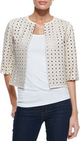 Thumbnail for your product : Neiman Marcus 3/4-Sleeve Perforated Leather Jacket