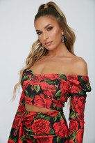 Thumbnail for your product : Little Mistress X Zara Mcdermott Red Rose-Print Puff Sleeve Crop Top Co-ord