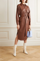 Thumbnail for your product : Tibi Belted Faux Leather Midi Dress - Dark brown