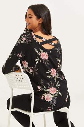 Ardene Floral Brushed Sweater with Crossed Back
