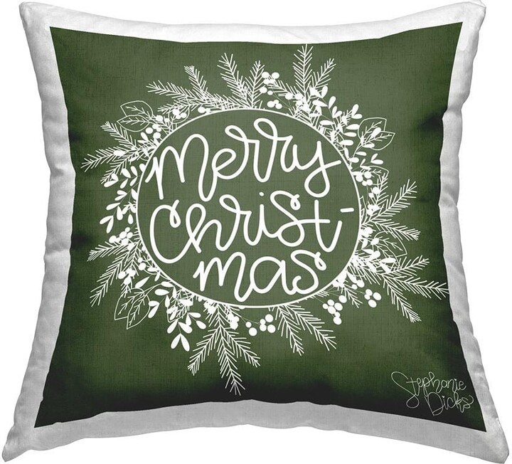 Merry Christmas Holiday Herb Wreath Green Floral Polyester 18in. X 18in. Throw Pillow