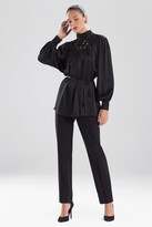Thumbnail for your product : Natori Solid Silk Charm Tie-Front Embroidered Top