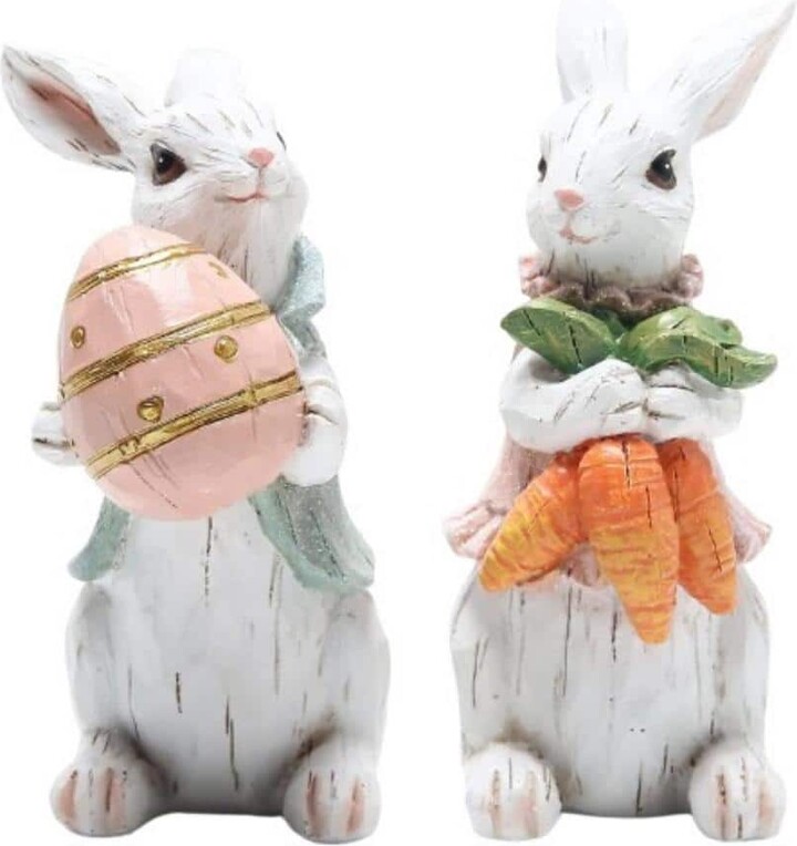 Afoxsos 2-Pcs. 4.72 in. White Easter Bunny Rabbit Decorations Spring Home Decor Bunny Figurines Made of Eco-Friendly Resin