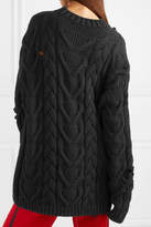Thumbnail for your product : Palm Angels Distressed Cable-knit Cotton-blend Sweater - Black