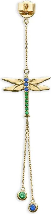 Robinson Pelham 14K yellow gold dragonfly blue sapphires and tsavorites earring