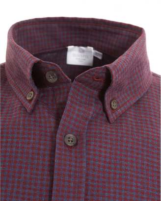 Sunspel Mens Red Brick Checked Button Down Oxford Shirt