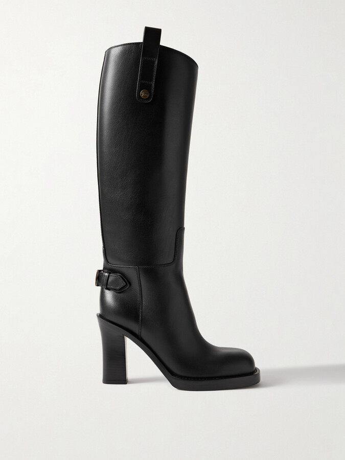 Burberry - Buckled Leather Knee Boots - Black