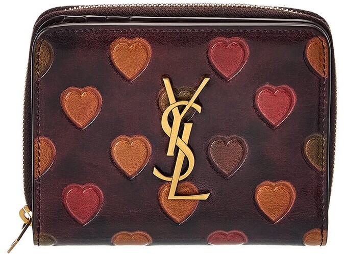 Saint Laurent Monogram Compact Heart Print Leather Zip Around Wallet -  ShopStyle