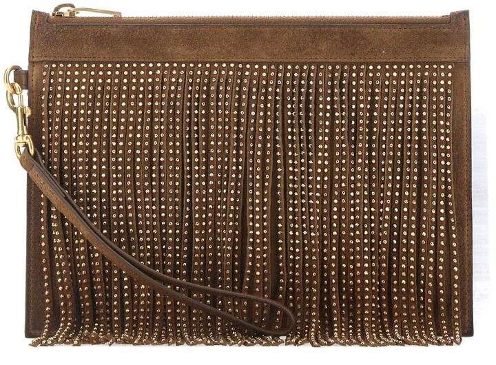 brown suede clutch