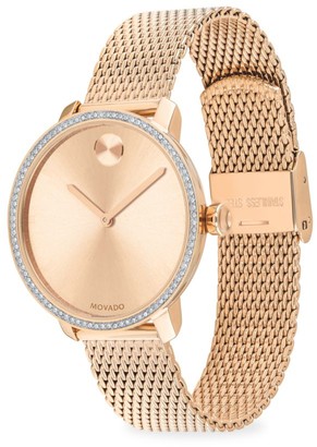 Movado Bold Rose Gold Ion-Plated Stainless Steel, Crystal & Mesh-Link Bracelet Watch