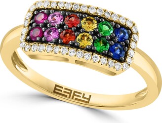 Effy 14K Yellow Rainbow Sapphire & White Diamond Ring - Size 7