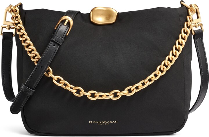 Donna Karan New York Crepe Nylon Small Crossbody with Chain Strap - Black, Gold