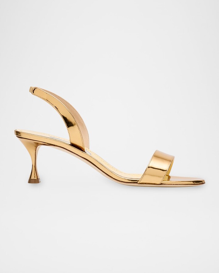 Manolo Blahnik 50mm Cupisanpla Metallic Leather Sandals