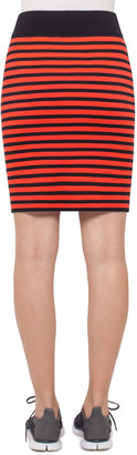 Akris Punto Two-Tone Striped Pencil Skirt, Rust/Navy