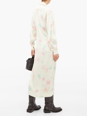 Ganni Floral-print Satin Wrap Dress - Ivory Multi