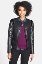 Thumbnail for your product : Vera Wang Faux Calf Hair Trim Leather Jacket