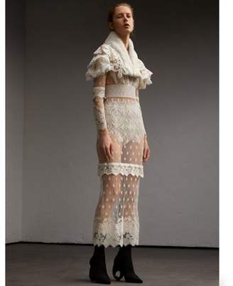 Burberry Lace Capelet with Shearling Collar