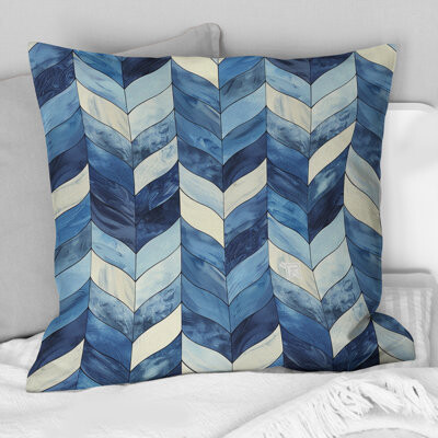 Navy Blue Midcentury Herringbone Print V - Midcentury Throw Pillow