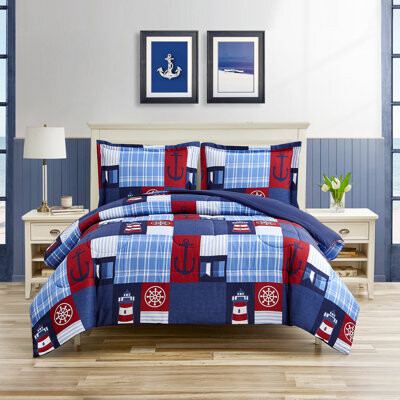 Design Studio Ocean Inspired Coastal Nautical Patch Blue Ultra Soft Microfiber Reversible Comforter Set