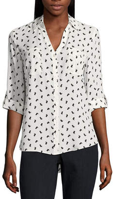 BY AND BY by&by Womens V Neck Elbow Sleeve Dobby Blouse-Juniors