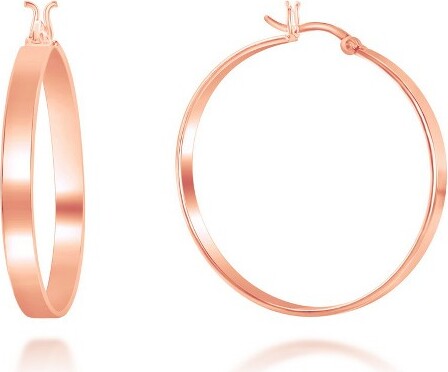 Bella Silver BellaSilverSterlingSilver4x30mmFlatHoopEarrings-RoseGoldPlated-Rose