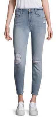 Mother Looker High-Rise Distressed Cropped Skinny Jeans