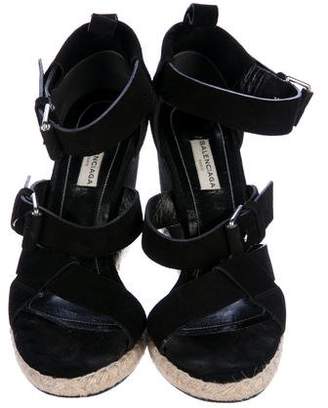 Balenciaga Jute-Accented Suede Wedge Sandals