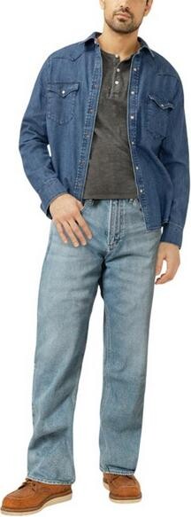 Silver Jeans Co. Men's Relaxed Fit Straight Jeans Low Fi 33 32