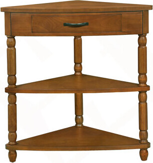 Alcott Hill 33.8'' Small Triangle Corner Table Wood Corner Side Table for Small Spaces/ Living Room 3 Tier End Corner Table with Solid Wood Legs Brown