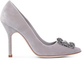 gray velvet pumps
