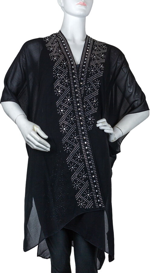 Jessica Mcclintock Black/Silver Embellished Rhinestone Border Dressy Kimono